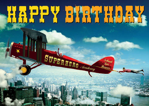 AB18 - Happy Birthday Superhero Plane Greeting Card by Max Hernn AB18 - Happy Birthday Superhero Plane Greeting Card by Max Hernn